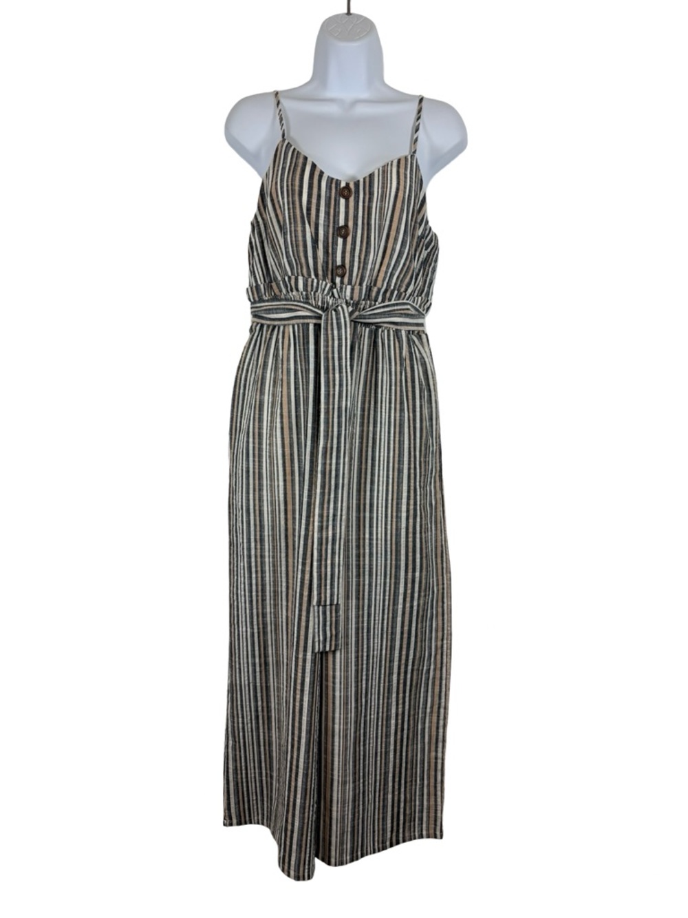 FIKA the Brand Striped Wide Leg Jumpsuit SzM Removable Waist Tie Cropped READ